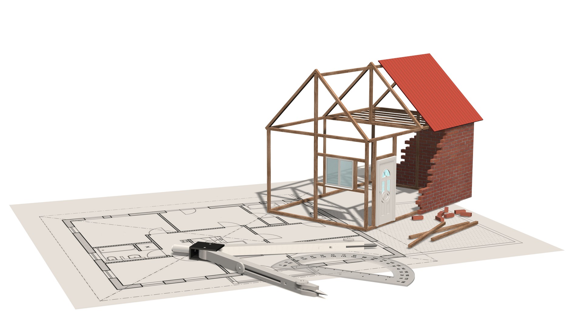 Haus Bau - Haus im Bau auf Blaupause - Projekt für die Bauindustrie